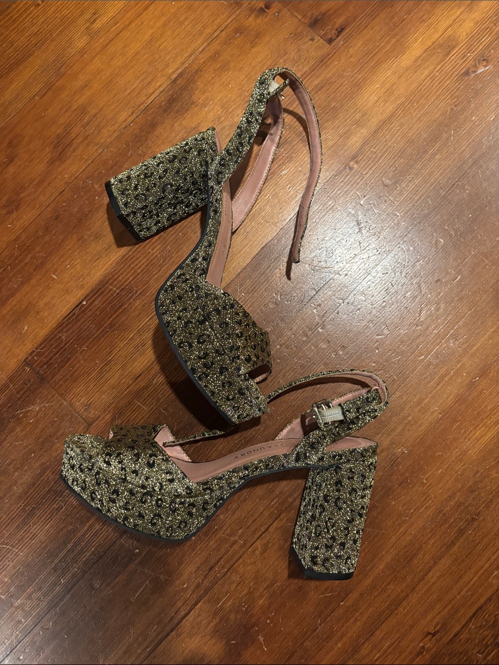 Cheetah print sparkly platform shoes.